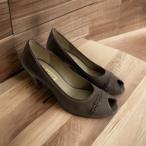 Ecco Shoes - Ecco Womens Brown Leather Peep Toe Heel Pumps Comfort EU 39 Comfort Shoe